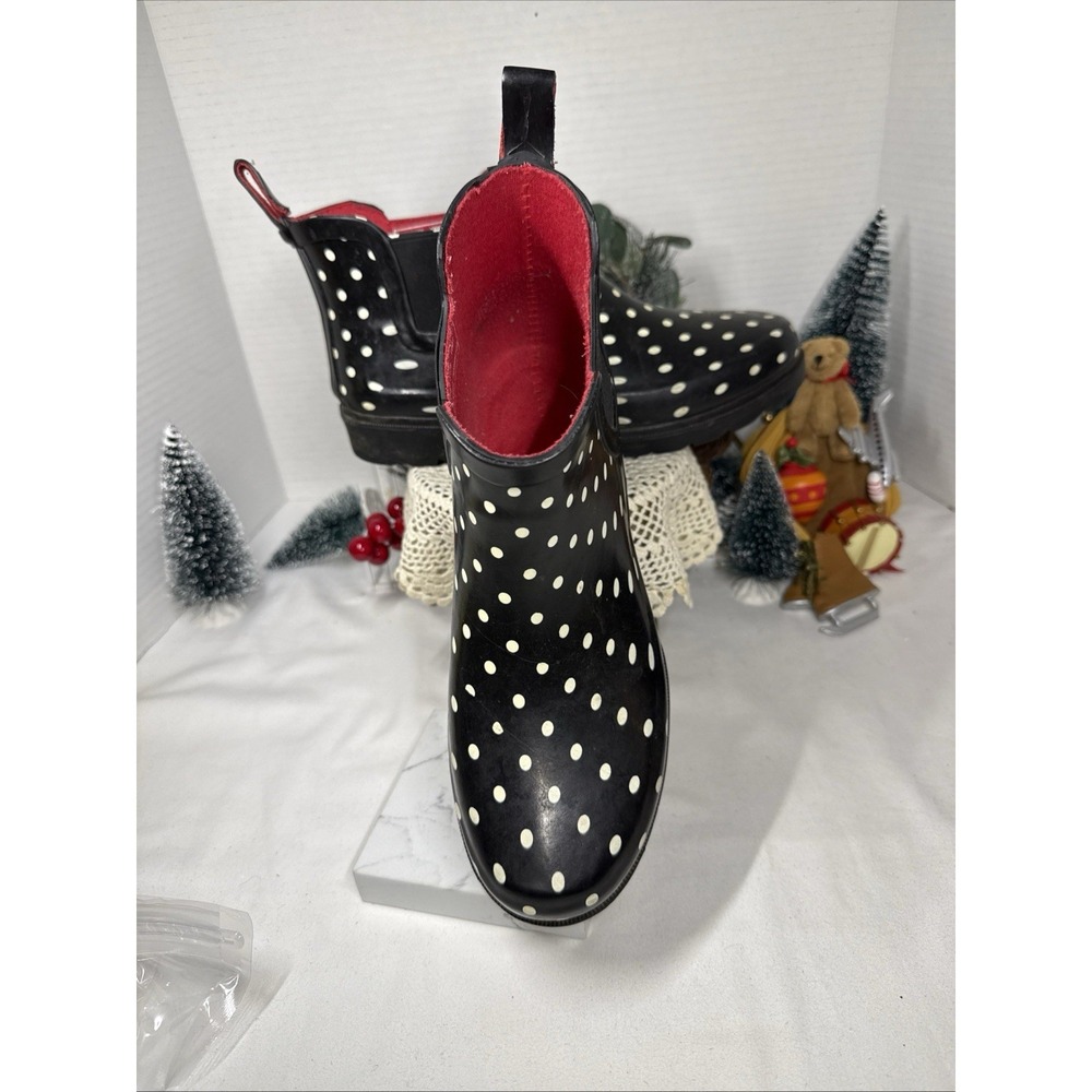 Capelli New York Boots Womens 8 Ankle Rain Booties Polka Dots Elastic Black